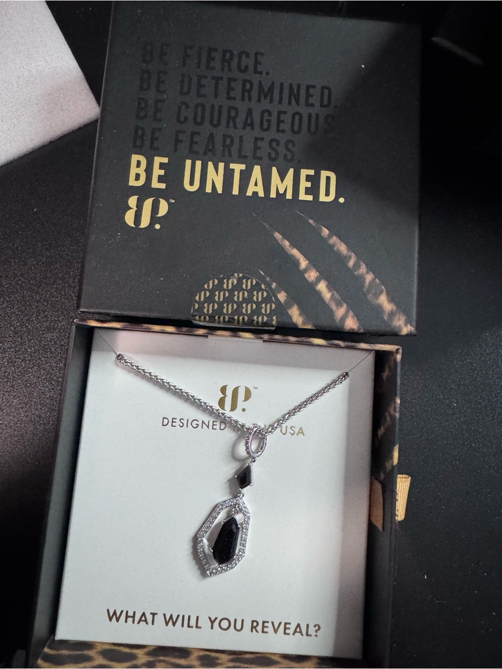 Be Untamed Silver Necklace with Black Gem Pendant